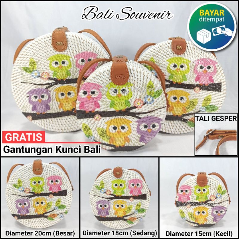 Tas Rotan Bulat Original kualitas Super, motif Owl