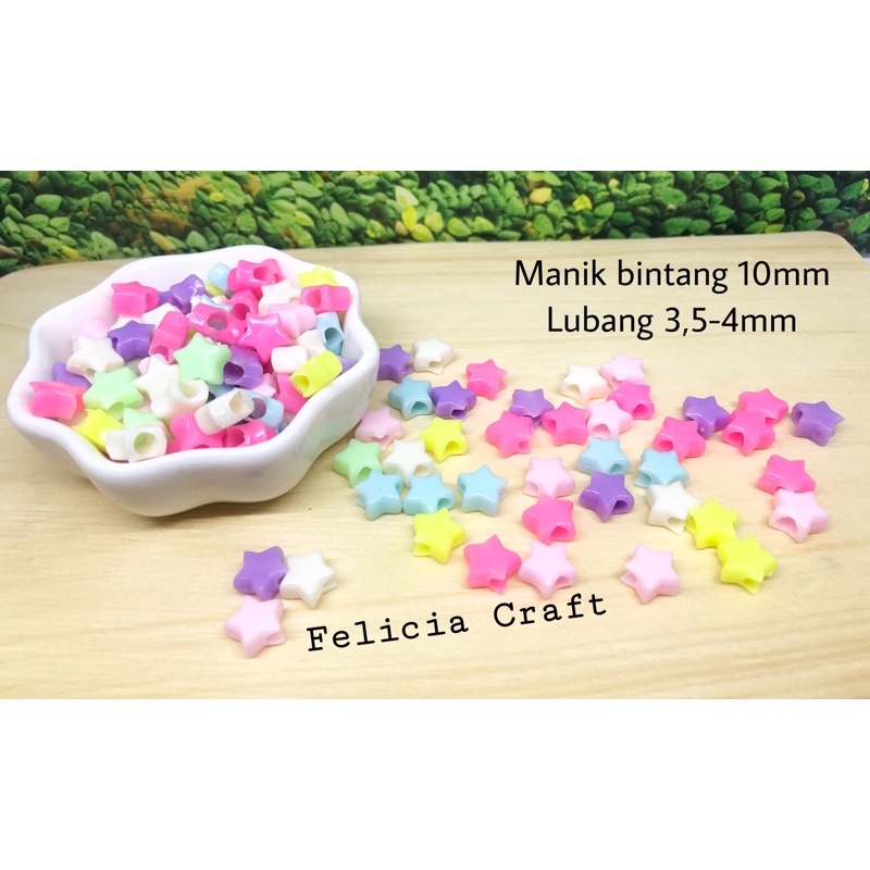 20gram. Manik bintang warna pastel 10mm [lubang besar]