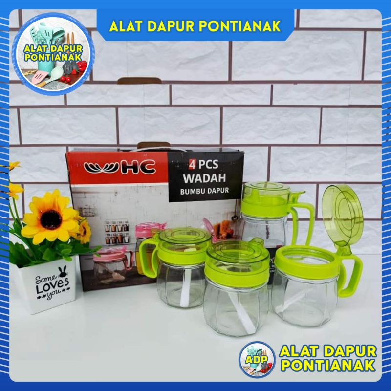 HC 4Pcs Set Wadah Minyak Tempat Bumbu Dapur import Kaca Tebal HappyCall