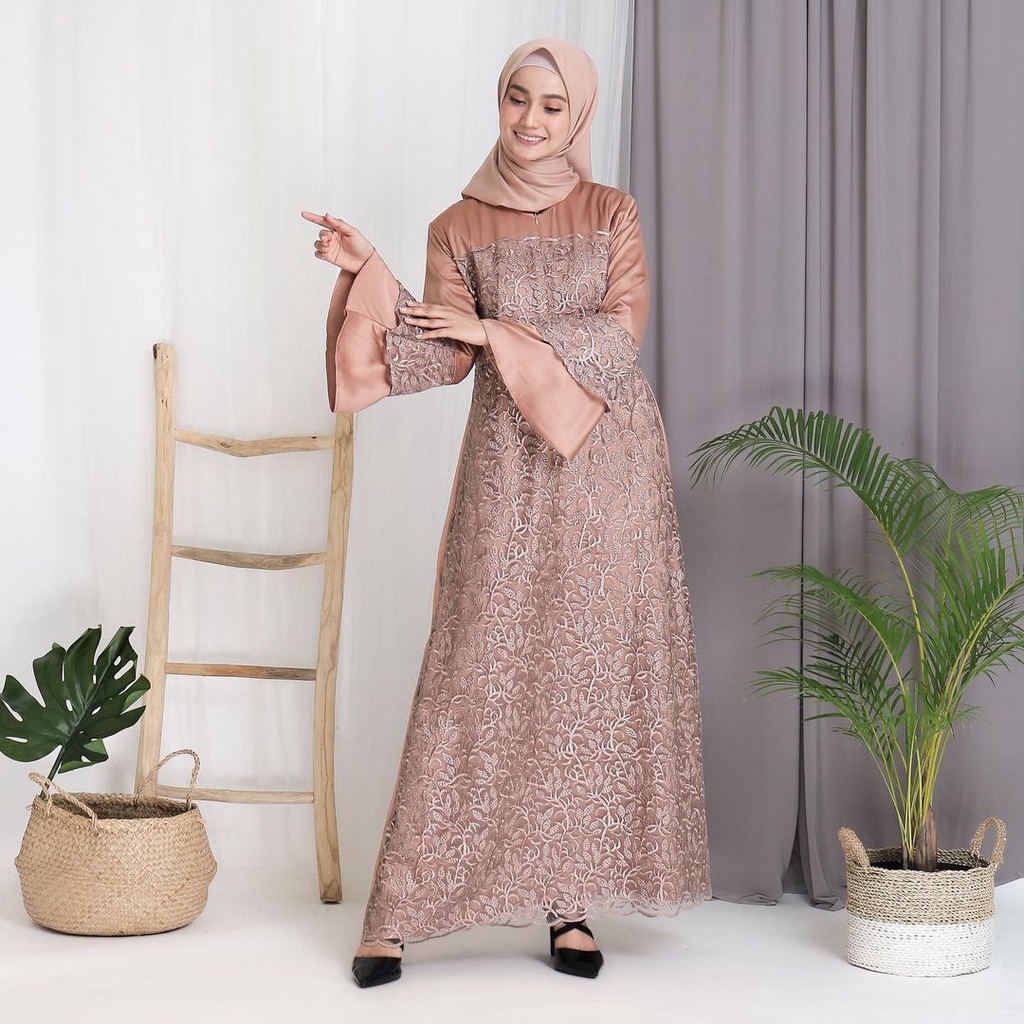 Gaun Pesta Wanita Muslimah Ukuran S M L XL XXL Gamis Kebaya untuk Lamaran Wisuda Bridesmaid / Long D