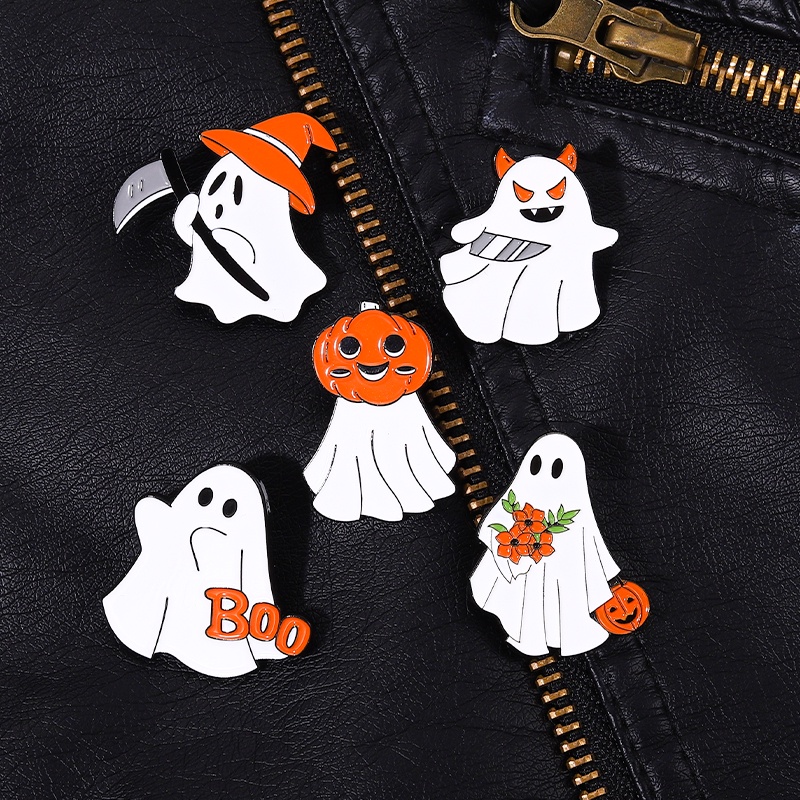 Bros Pin Enamel Desain Labu Hantu Halloween Untuk Aksesoris Kostum