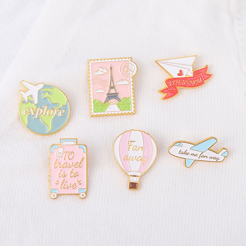 Bros Pin Enamel Desain Kartun Travel Bahan Metal Untuk Hadiah