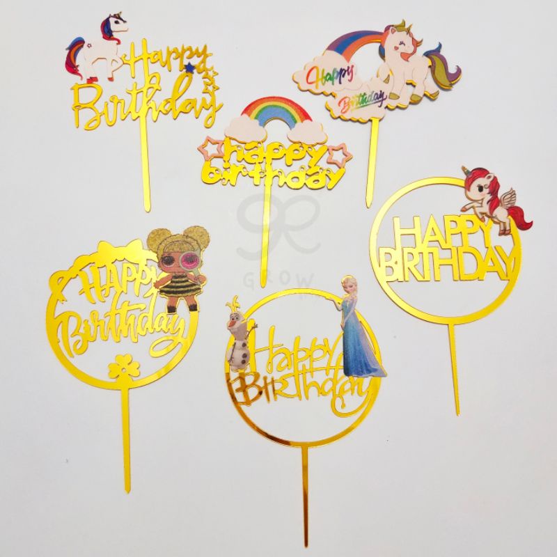 Topper happy birthday karakter/ topper happy birthday acrylic / topper happy birthday