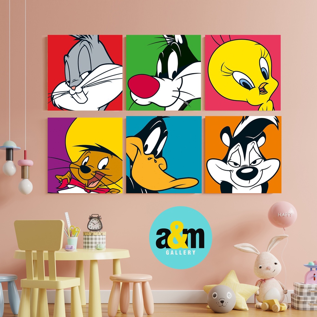 Hiasan Dinding Kamar Bayi ( 20 X 20 ) Pajangan Anak Dekorasi Bayi Wall Decor Tema LOONEY TUNES - A&amp;M