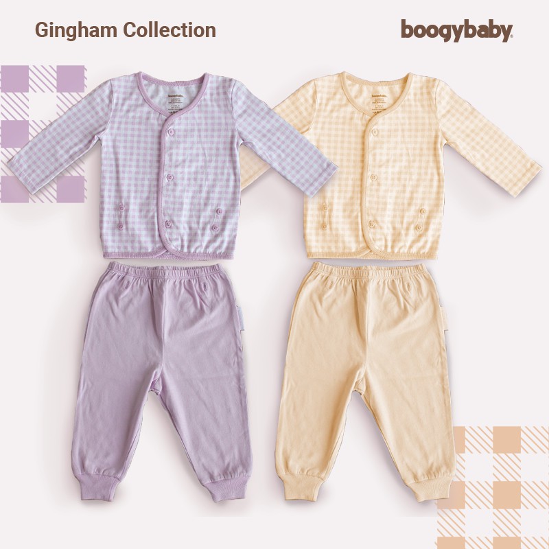 Makassar ! New Boogybaby Gingham Long Top ( Kancing Depan ) + Celana Panjang ( 2 Pcs )