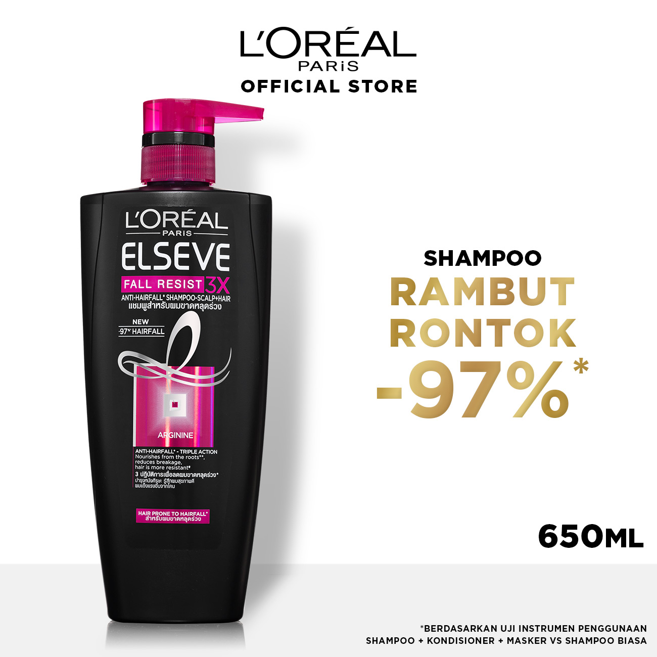 L'Oreal Paris Fall Resist 3x Shampoo Hair Care 650 ml (Perawatan