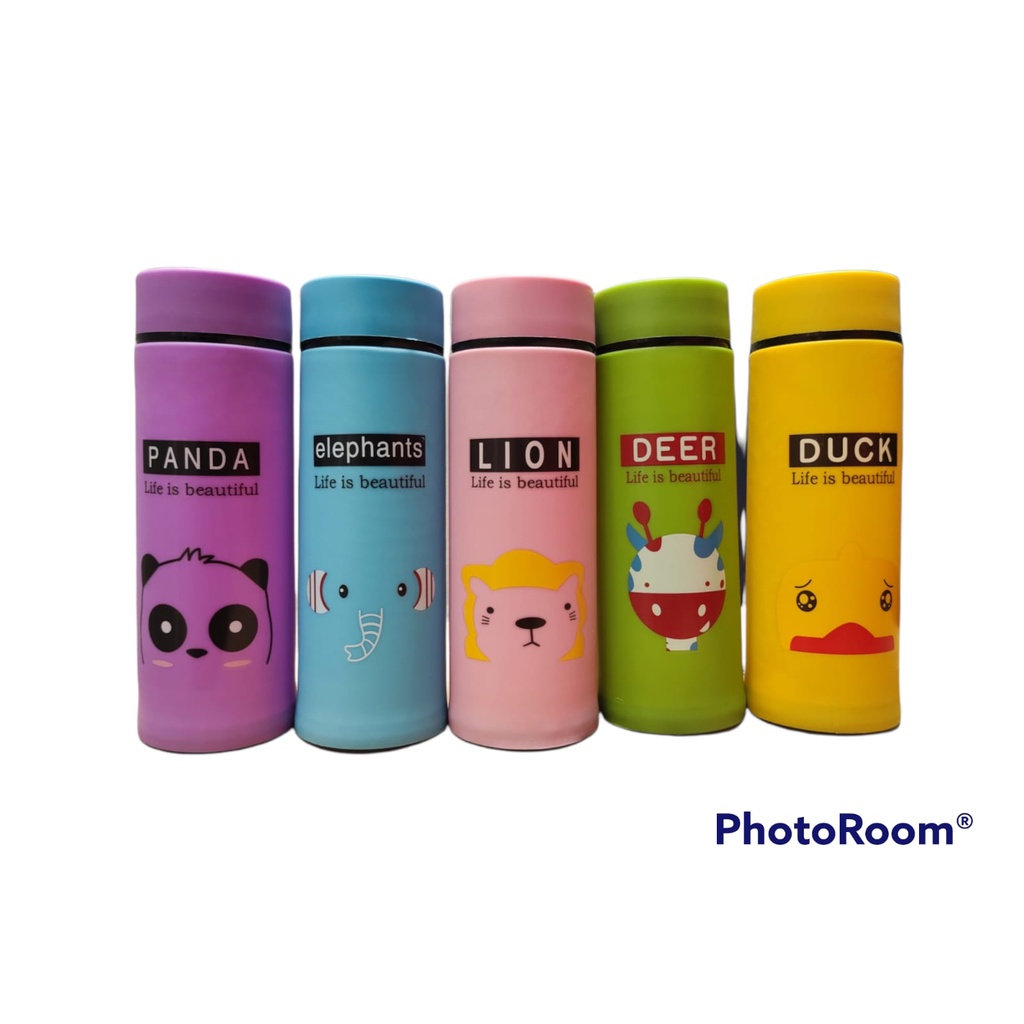 Botol KACA Termos GLASS ANIMAL Kapasitas 450 ML PANDA RABBIT DUCK LION HEWAN LUCU LAINYA