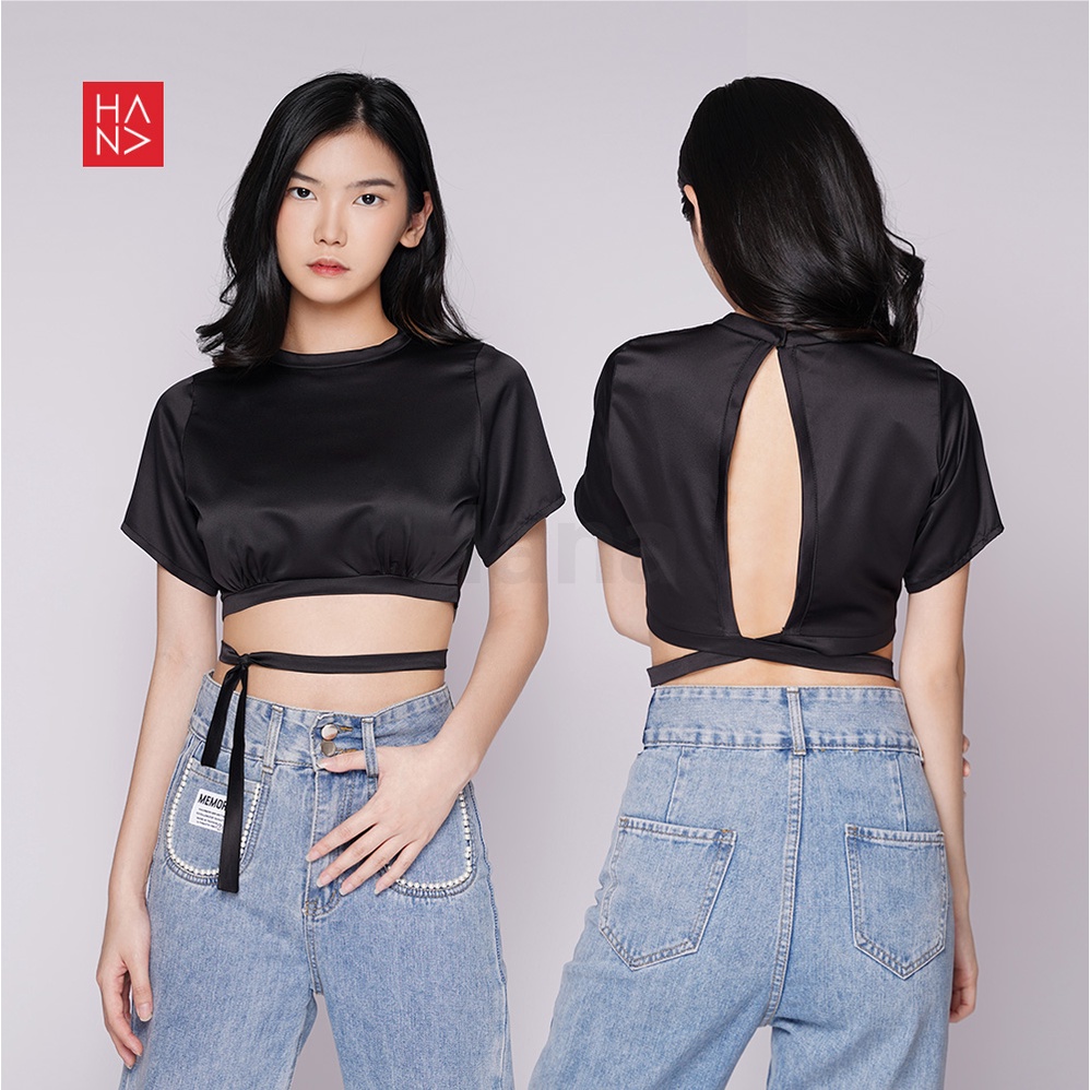 Hana Fashion - Ester Backless Satin Crop Top Wanita - CT156