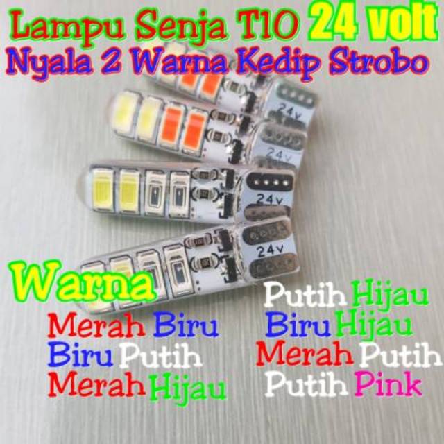 (INDO 168) Led Senja T10 24 volt 8 Led Nyala Kedip 2 Warna