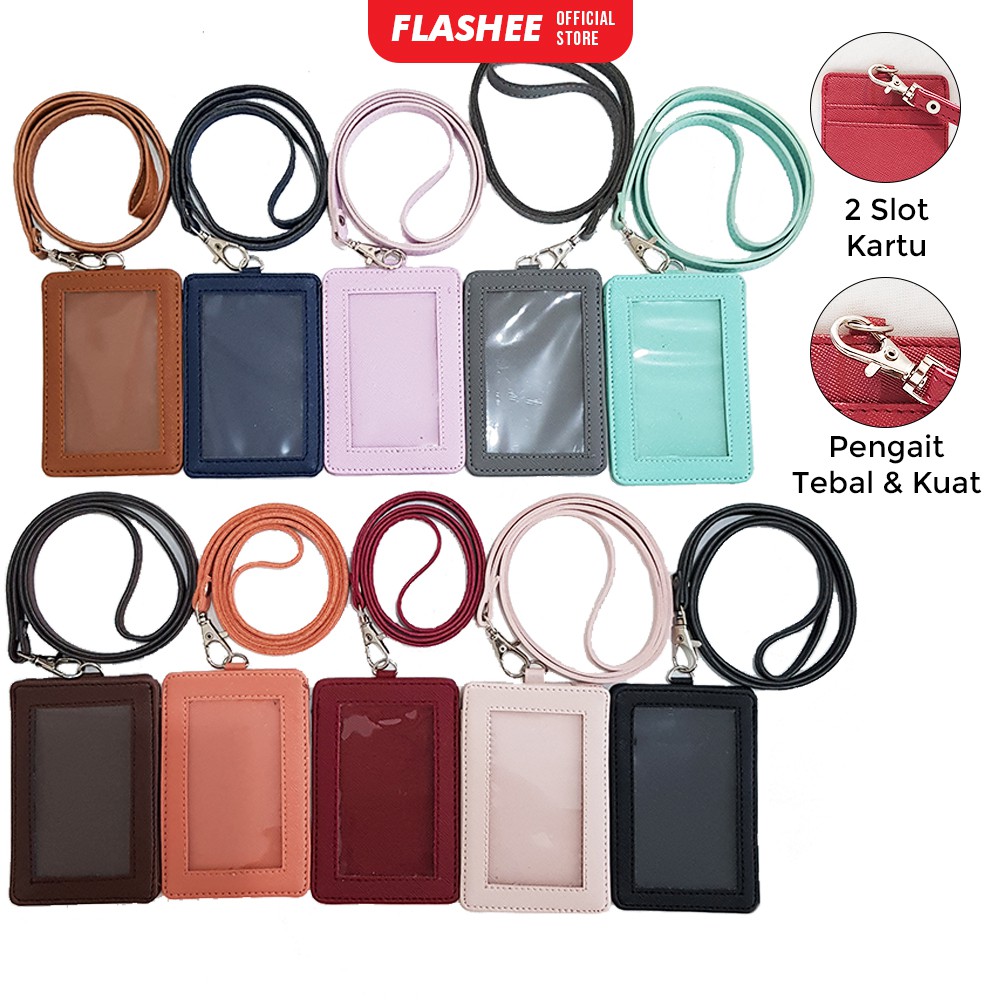 Jual Name Tag ID Card Holder Kulit Lanyard Termurah Berkualitas PU Leather Lanyard NameTag ID