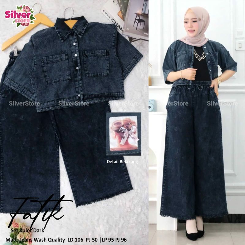 SETELAN KULOT BLOUSE PENDEK ORI SILVER STORE - ONE SET KULOT JEANS WASH KEKINIAN