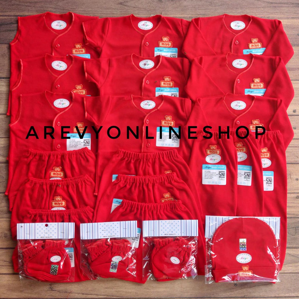 Paket Baju Bayi Newborn Miyo Merah Isi 31 Pcs Perlengkapan Bayi / Kado Bayi