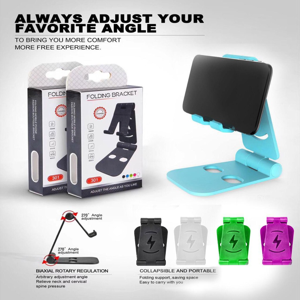 FOLDING BRACKET Handphone and Tablet 270 Degree Stand Lipat Adjust the Angle As You Like