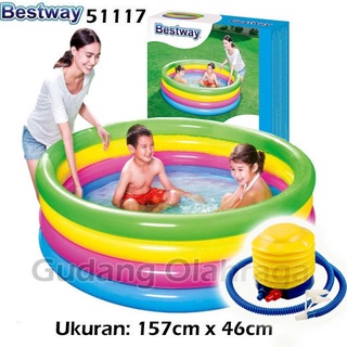 Bestway 51117 Kolam Renang Anak Karet Pelangi 4 Ring [157cm x 46cm] / Bestway Rainbow Play Pool