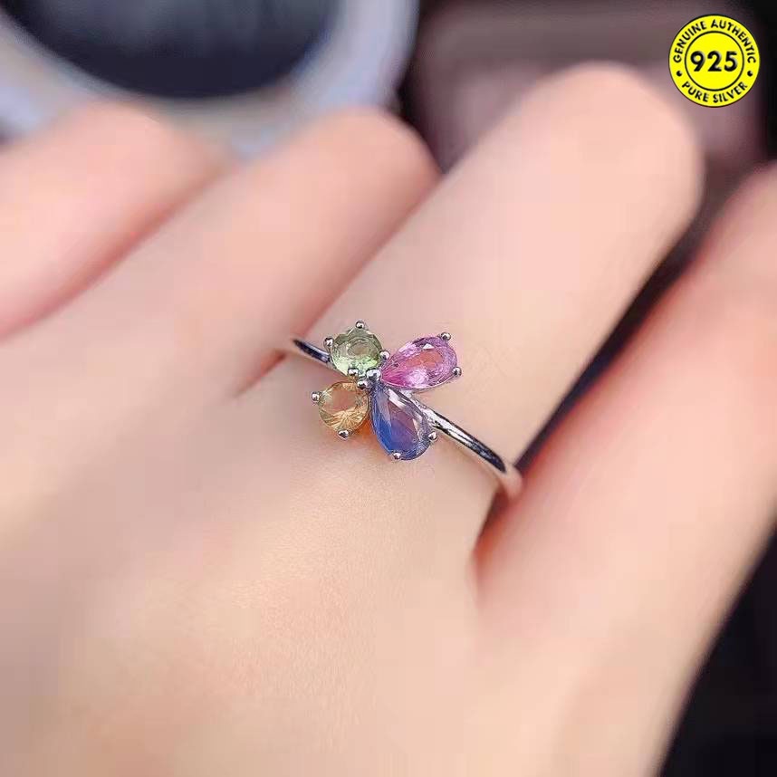 Cincin Model Terbuka Desain Kupu-Kupu Aksen Batu Permata Warna-Warni