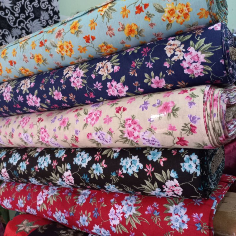 kain katun 40s motif bunga warna warni meteran Cantik hrga per50cm