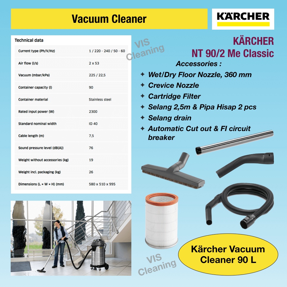 Vacuum Cleaner Karcher NT 90/2 Me Classic ( Wet &amp; Dry 90 Liter)