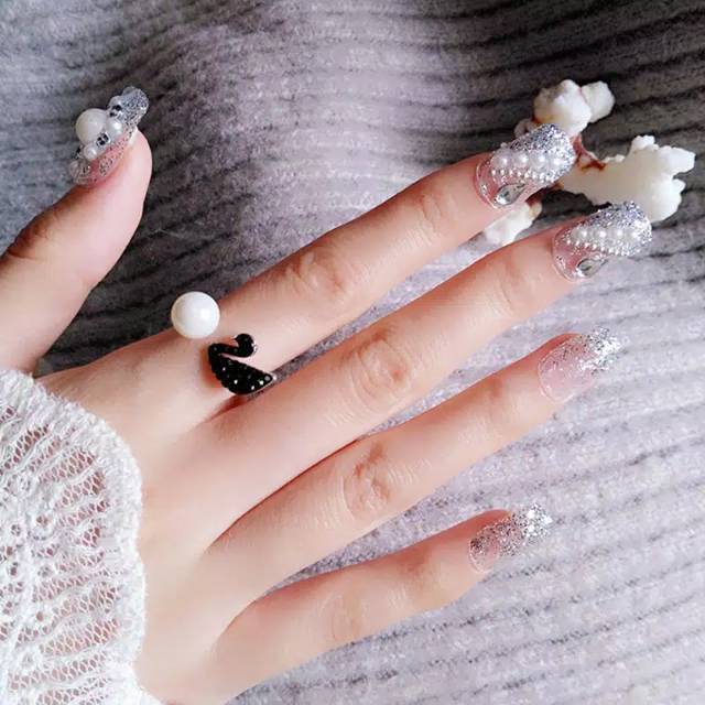 Kuku Palsu 3D/ Nail Art / Half Glitter Fake Nails Wedding For Bride