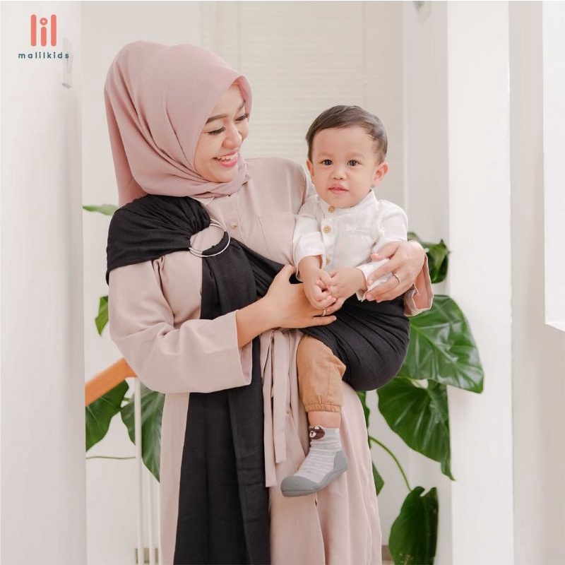 Gendongan Bayi Ring Sling Malilkids / Gendongan Kain Linen Premium plus Pouch [ Bunda Altaf ]