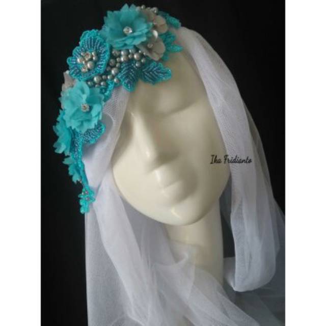 HEAD PIECE BIRU LAUT MIX SILVER / head pice / hiasan hijab  pengantin / bros / aksesories wedding