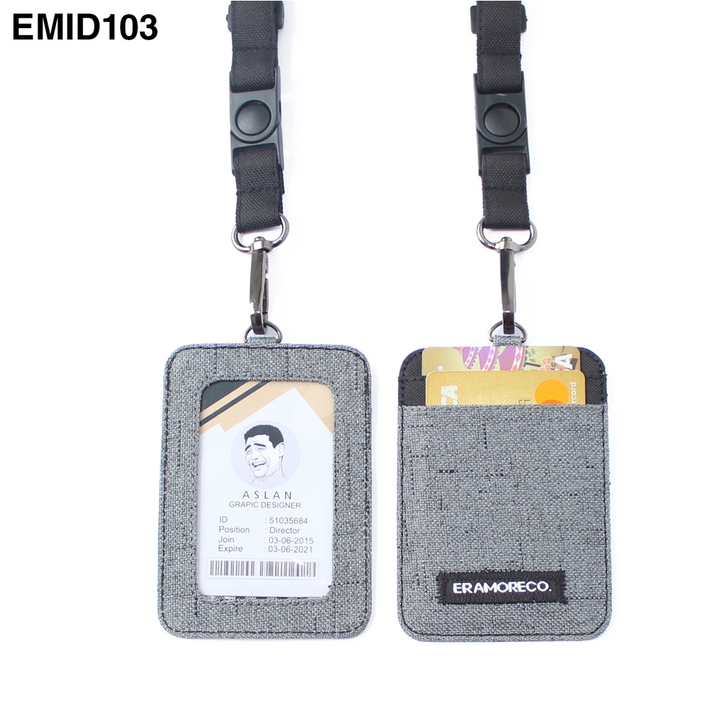 EMID103 name tag gantungan dompet ID card holder tali lanyard kartu abu serat