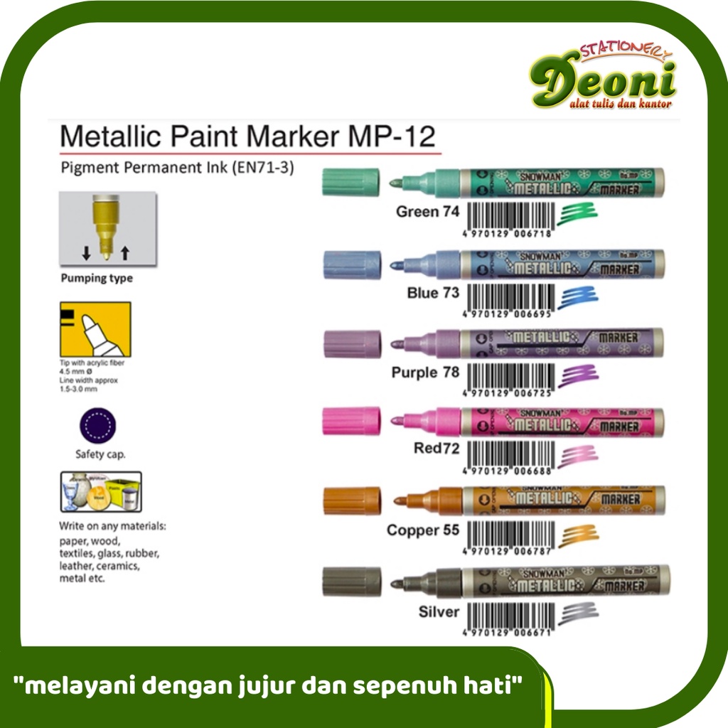 

SNOWMAN MP 12 Metalic Paint Permanet Marker Warna Satuan