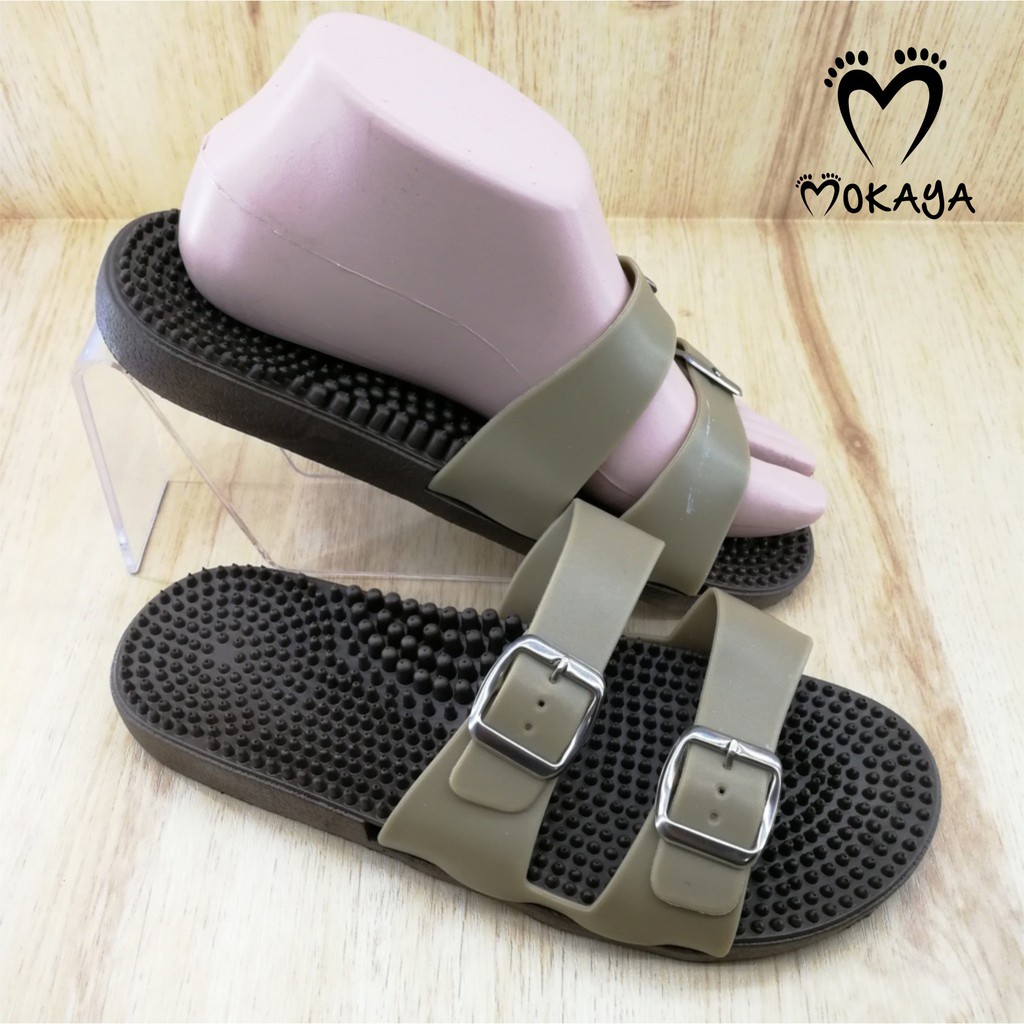 Sandal Slop Wanita Rematik Ban 2 Gesper Kecil Casual Keren Empuk Import Mokaya / size 36-40 (015-2)