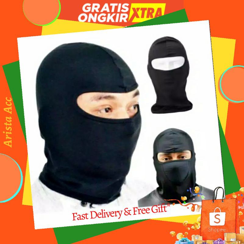 Masker Motor Anti Corona Sarung Kepala Helm HITAM ALL SIZE/