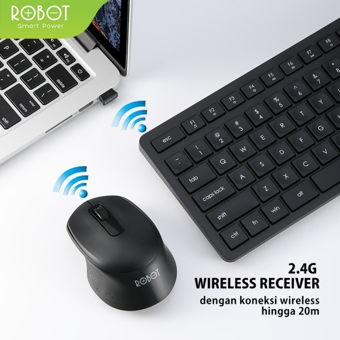 Keyboard and Mouse Combo Wireless Silent Key Black - ROBOT KM4000