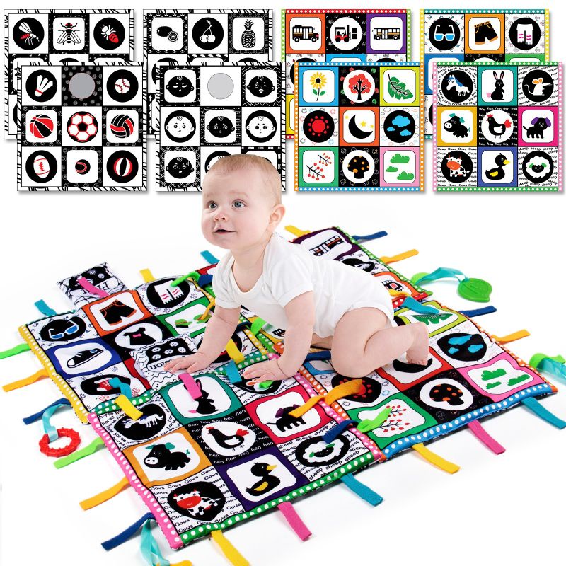 Mainan Edukasi Matras Kain Bayi Tummy Time Hitam Putih Kontras Cermin Baby Busy Playmat Crinkle Teether Mirror Soft Cloth Play Mat Buku Kain Bantal White Black Teytoy Baby Gift Mainan Gantung Kado Bayi Paper High Contras Book Buku Kontras Bayi Newborn