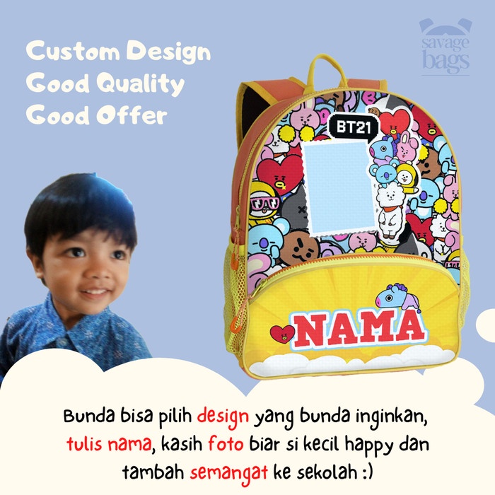 

Custom Tas Anak - Tas Anak PAUD / Tas Anak TK - Tema BT21 - 1 HARI JADI