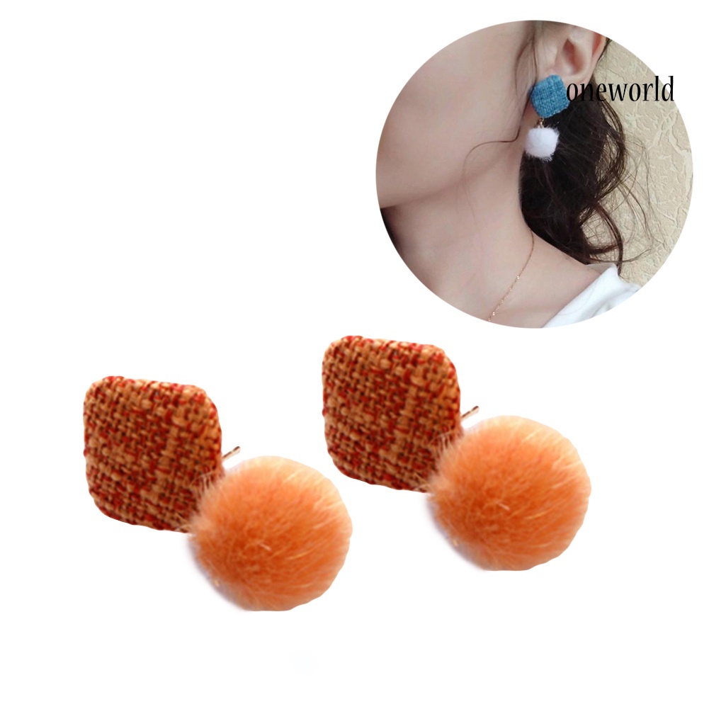 OW# Fashion Women Square Pompom Dangle Drop Ear Stud Earrings Party Jewelry Gift