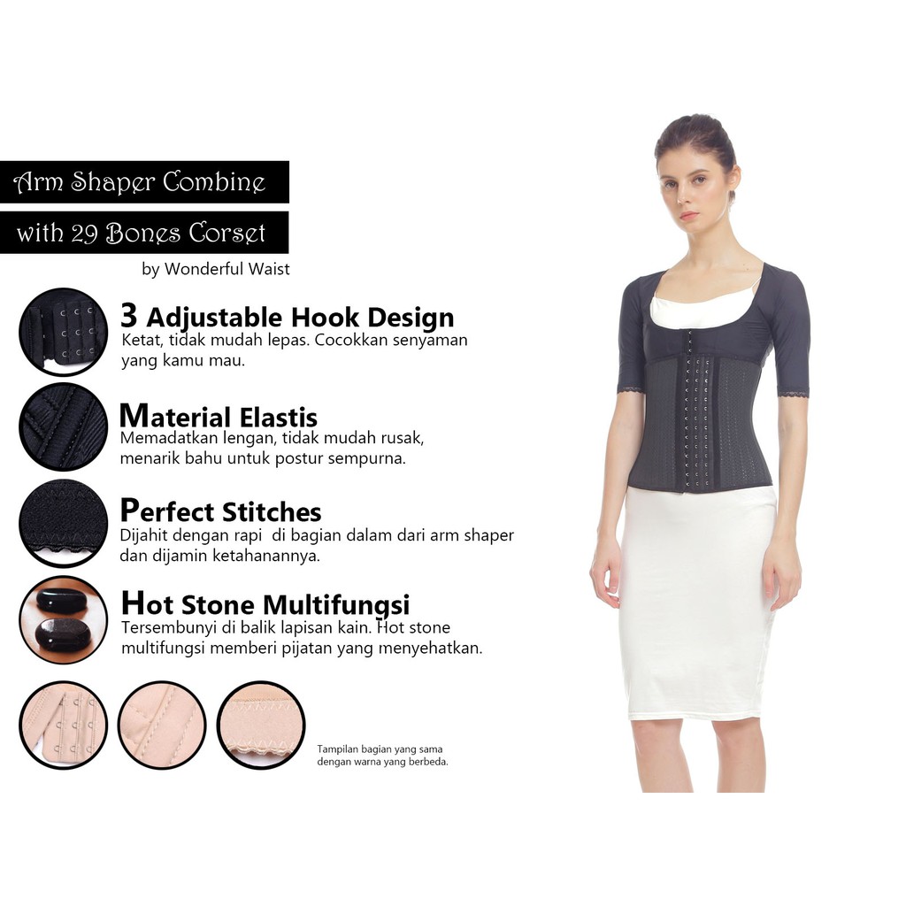 Paket korset perut 29 tulang dan pembentuk lengan / 29 bones waist trainer with arm shaper / korset