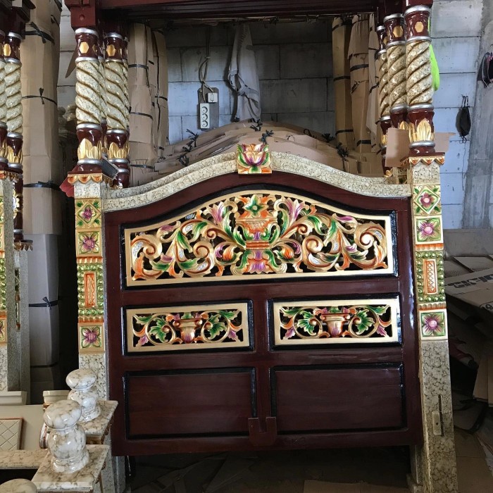 DIPAN RANJANG UKIR JATI KANOPI RAHWANA MAWAR 160cm