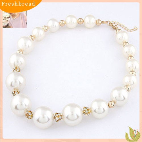 【Fresh】Women's Gorgeous Luxury Big Faux Pearl Rhinestone Bib Statement Chain Necklace