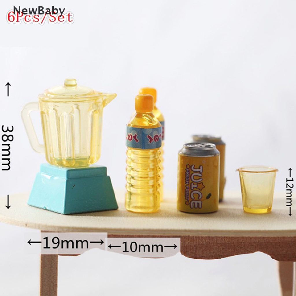 Newbaby 6Pcs / Set Mainan Miniatur Minuman Jus Skala 1: 12 Untuk Aksesoris Dapur Rumah Boneka