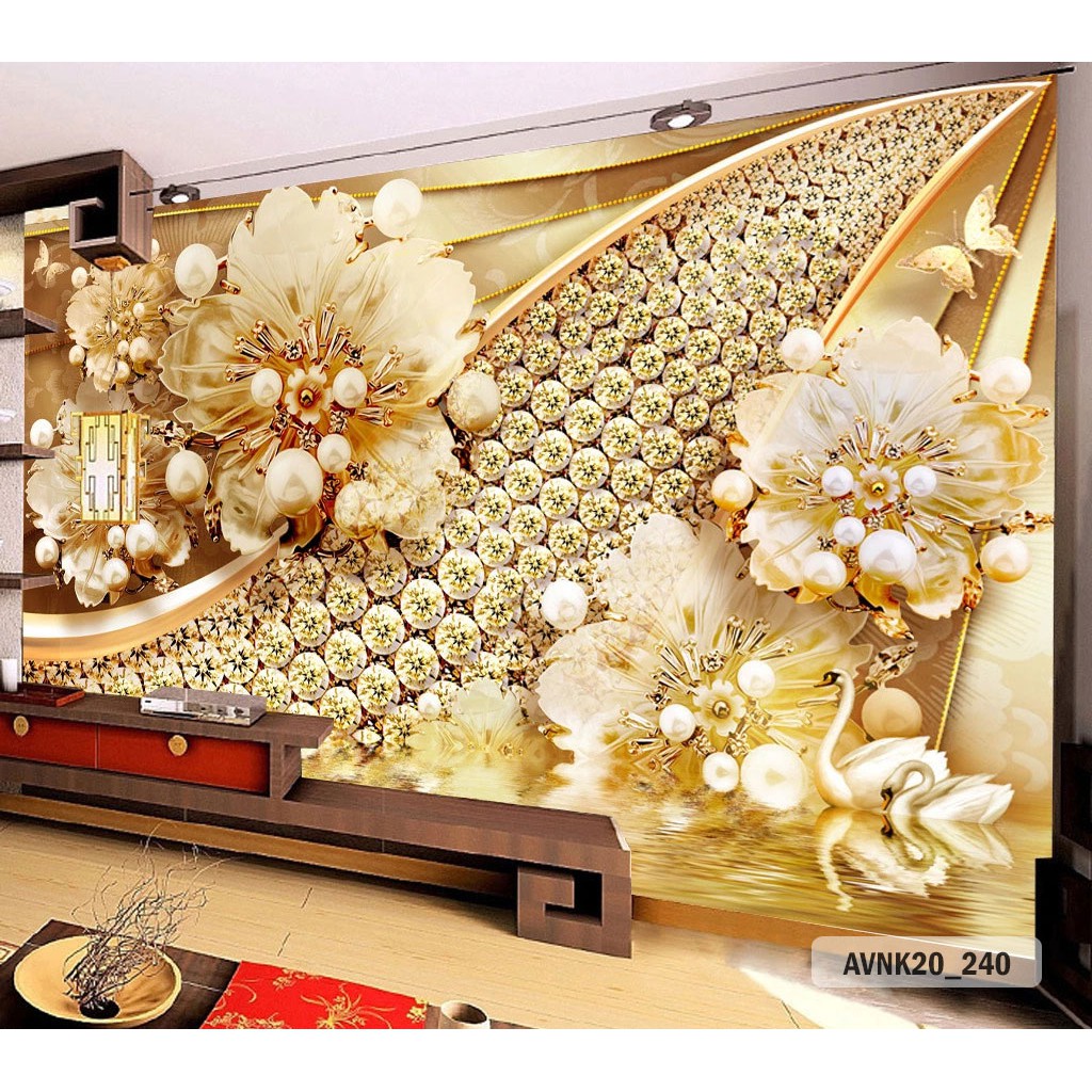 Wallpaper Dinding Murah Gambar 3d Wallpaper Bunga Emas - Wallpaper Dinding Bunga Gold Mutiara