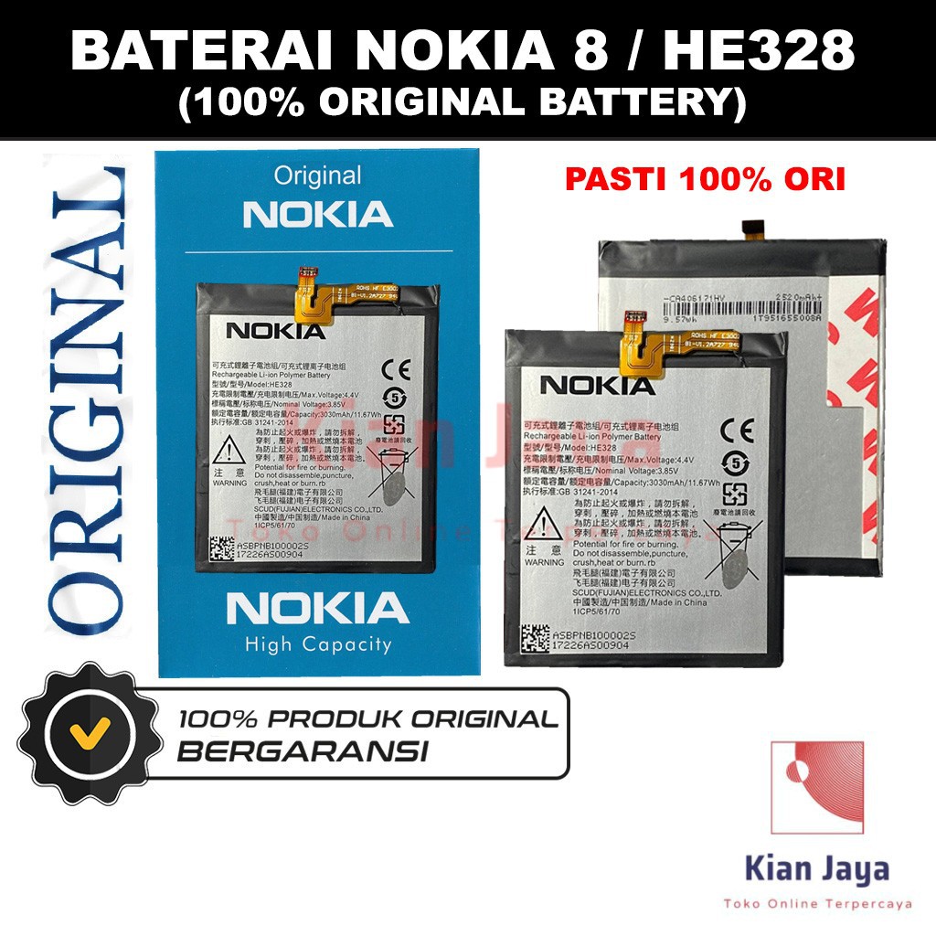 Baterai Original Nokia 8 / HE328 Batre Batrai Battery Hp 100% Ori