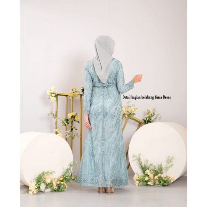 Realpict gamis yuma//gamis tulle mix payet premium//gamis pesta