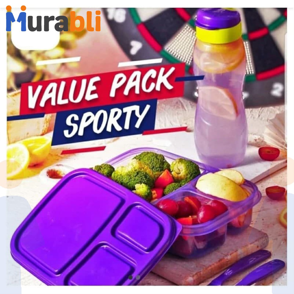 Lunch Box 3 Sekat Botol Minum Set Sporty Value Pack