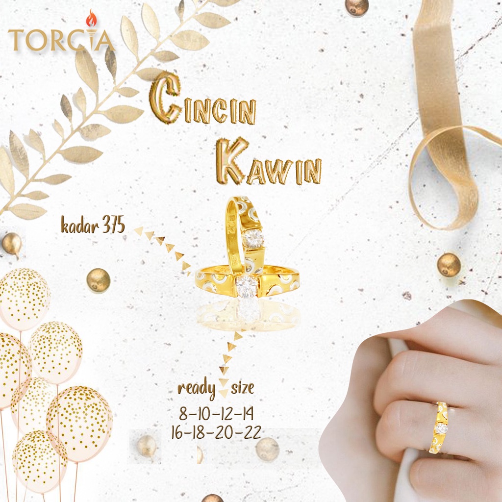 Cincin Kawin Emas Asli Model 7 Kadar 375 Torcia Gold