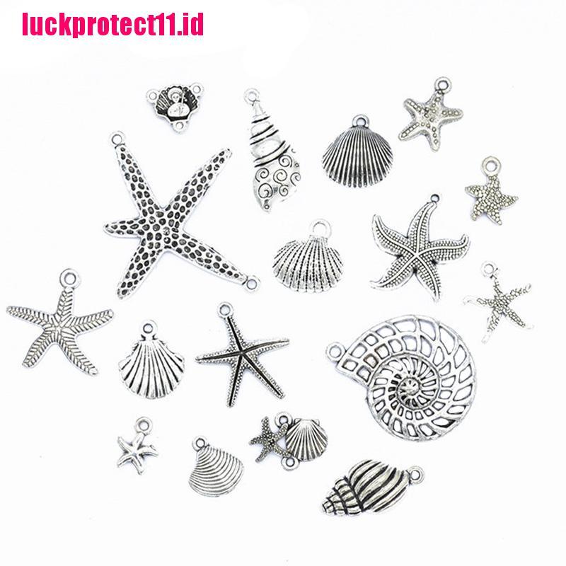 (LUCK) 17pcs / Set Liontin Silver Tibet Bentuk Bintang Laut / Kerang DIY Charms