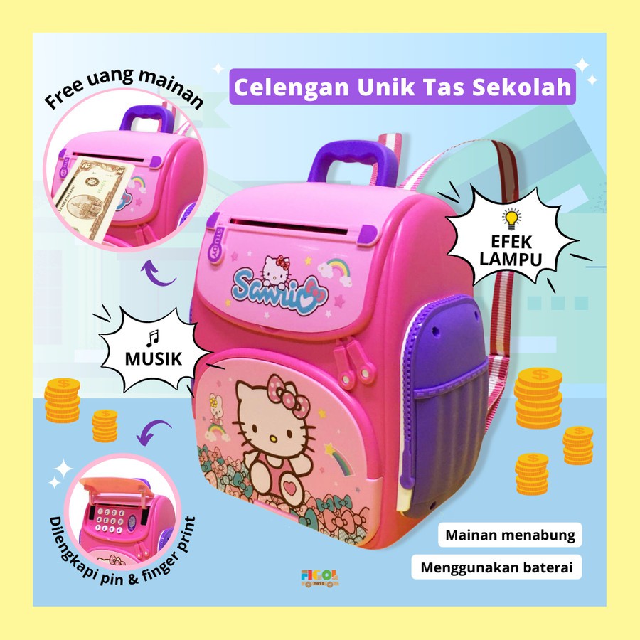Mainan Menabung Anak Celengan Tas Unik Musik Lampu hello kitty