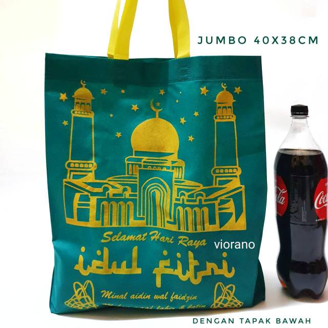 Goodie bag Tas Lebaran Spond Bon Idul Fitri Ukuran Besar Jumbo 38x40cm dengan Alas Tapak Bawah