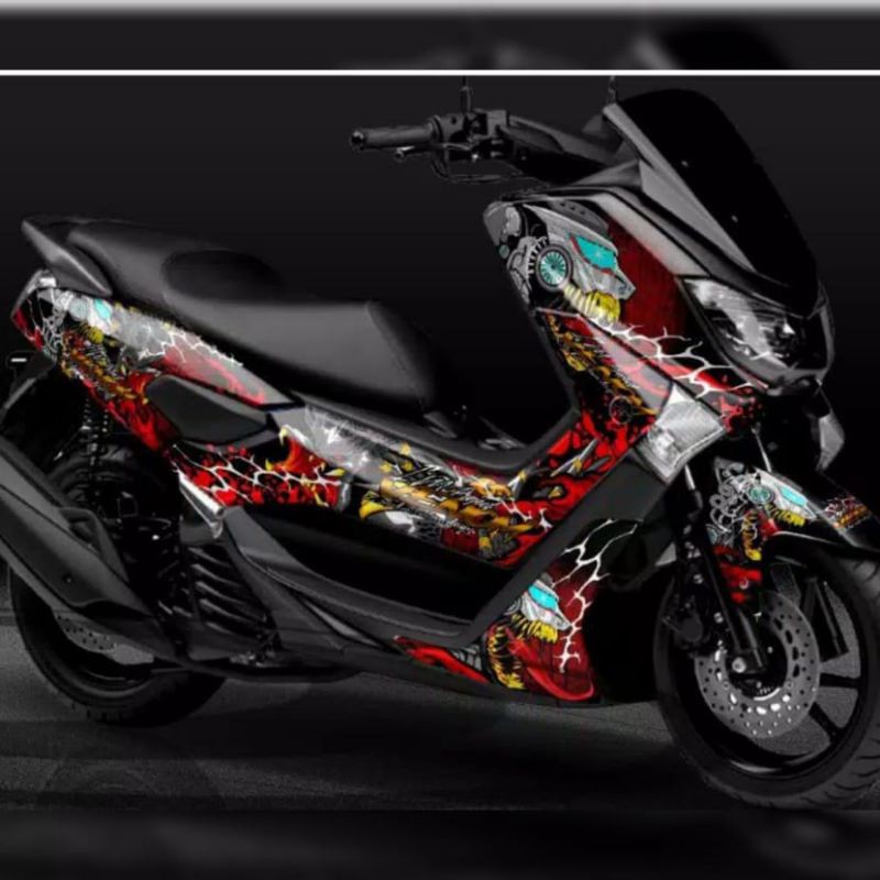 Stiker Decal Nmax lama Fullbody merah Hitam 02