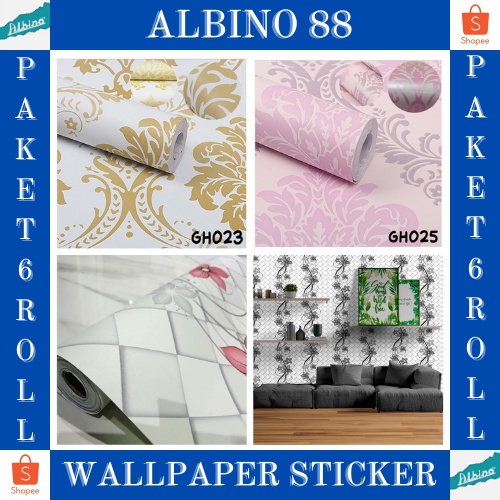 PAKET 6 ROLL Wallpaper Stiker Dinding Wallpaper Stiker Ruang Tamu Wallpeper Tembok Kamar Tidur MOTIF BATIK ELEGAN3d Karakter &amp; Elegant Murah