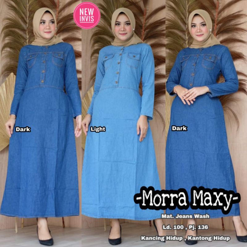 morra maxy baju gamis jeans wanita muslim gaul modis murah