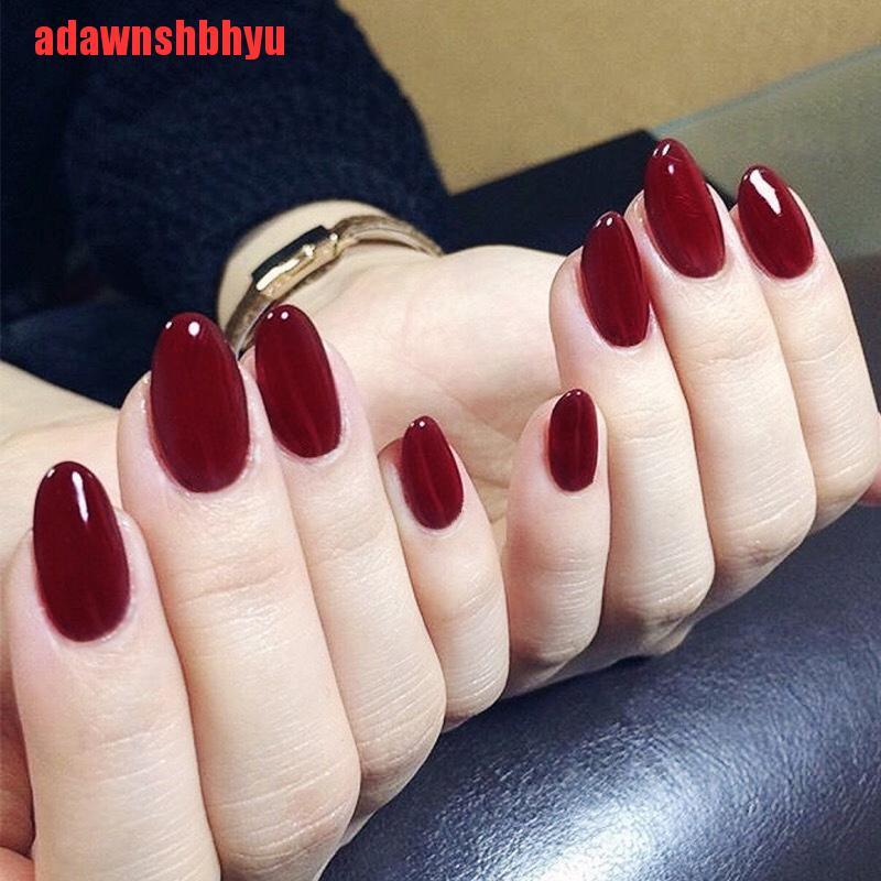 24pcs Kuku Palsu Warna Merah Wine Bentuk Bulat Untuk Dekorasi Manicure