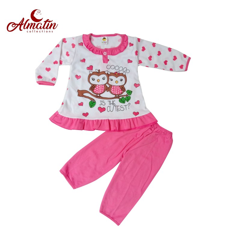 Setelan Baju Piyama Panjang Bayi Perempuan Motif Owl Murah / Baju Bayi Piyama Owl Rifky (3 Pasang)