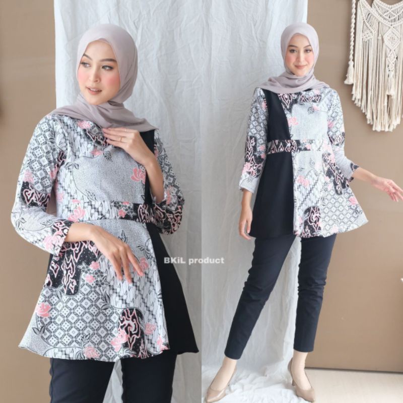 tey-17 Batik Wanita ASJ SA HRB026 Kenogo Kemeja Tosca Pendek-Model 1